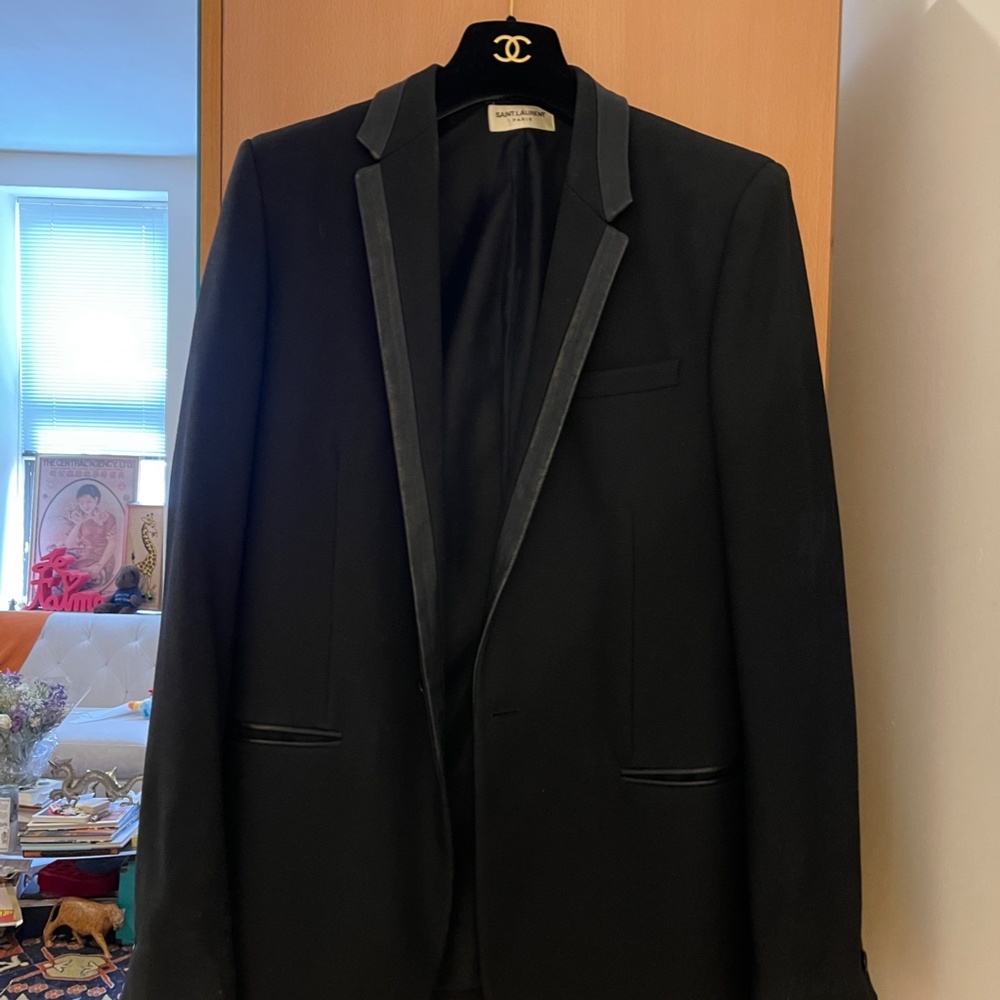 Men's Saint Laurent Black Blazer with Leather Detail EU48 US38 - Picture 2 of 8